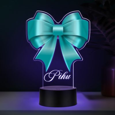 Personalized Turquoise Bow Theme LED Night Light Lamp Custom with Name Girls Room Decor Birthday Gift for Girls Return Gift for Girl Multicolored Light & USB Powered